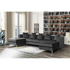 Lilola Home Ryan Dark Gray Velvet Double Chaise Sectional Sofa with Nail-Head Trim