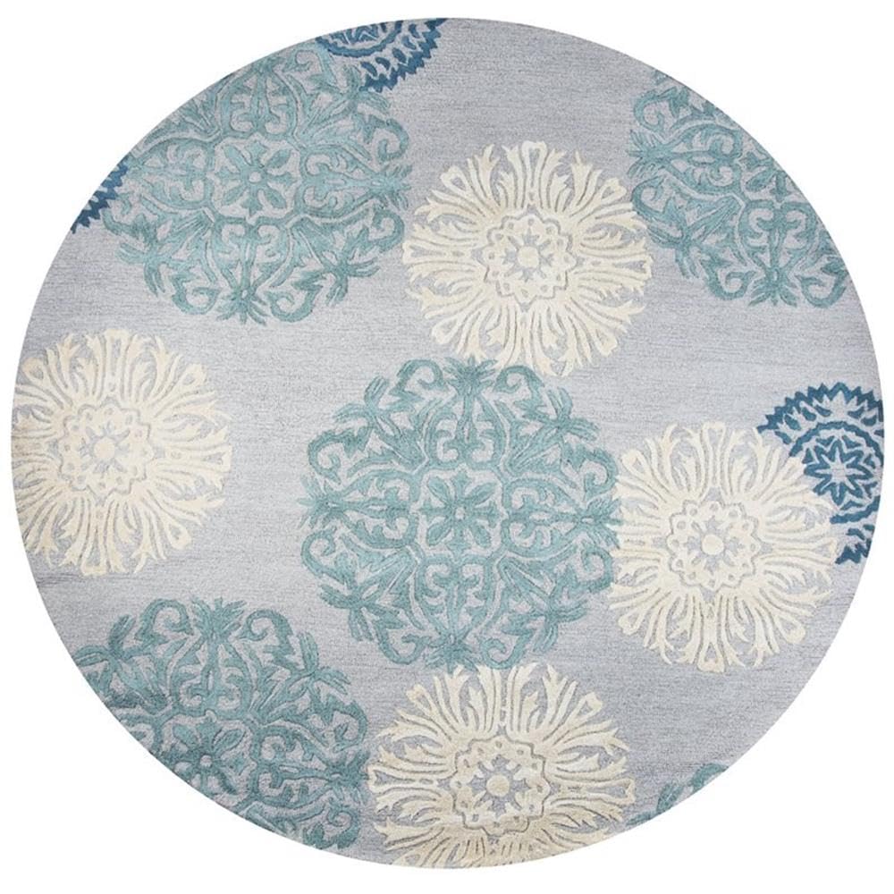 Rizzy Home Alora Decor Charming 8' Round Medallion Blue/Gray/Rust/Blue Hand-Tufted Area Rug