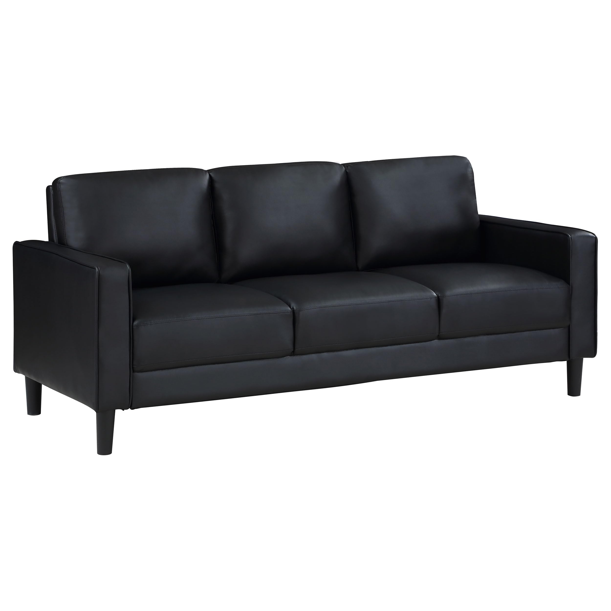 Coaster Home Furnishings Ruth 2-Piece Upholstered Track Arm Faux Leather Sofa Set Black