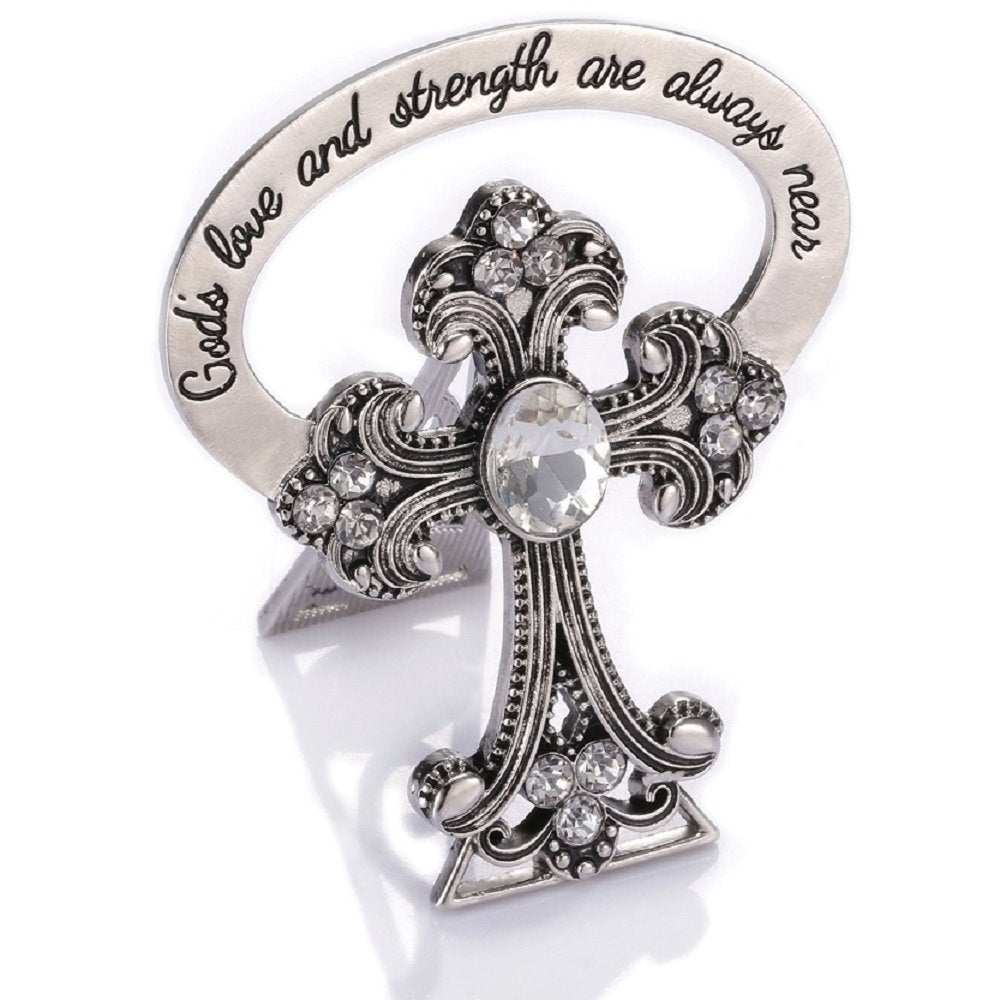 Crystaled Beside Cross Silver Tone 3 x 2 Zinc Metal Collectible Figurine