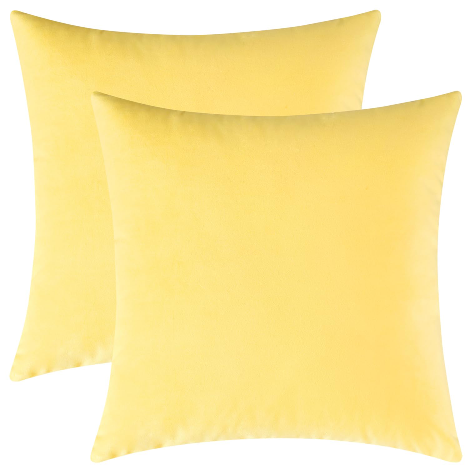 Mixhug Decorative Throw Pillow Covers, Velvet Cushion Covers, Solid Throw Pillow Cases For Couch And Bed, Pale Yellow, 16 X 16 I
