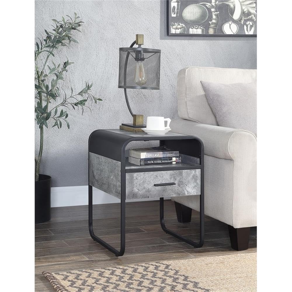 Acme Furniture Square End Table with Drawer, Concrete Gray and Black