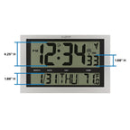 La Crosse Technology 513-1211 Atomic Wall Clock With Jumbo Lcd Display With Indoor Temperature , Silver