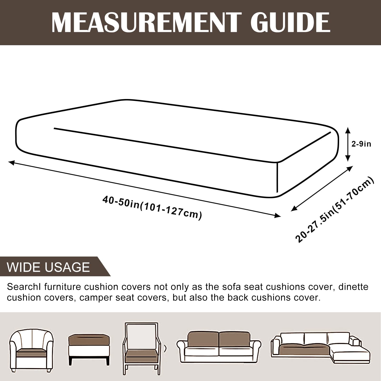 Searchi Printed Sofa Couch Cushion Covers Replacement Couch Seat Covers Stretch Patterned Sofa Seat Slipcovers Washable Furniture Protectors Sofa Slipcover Soft With Elastic Bottom(Medium-2 Seat)