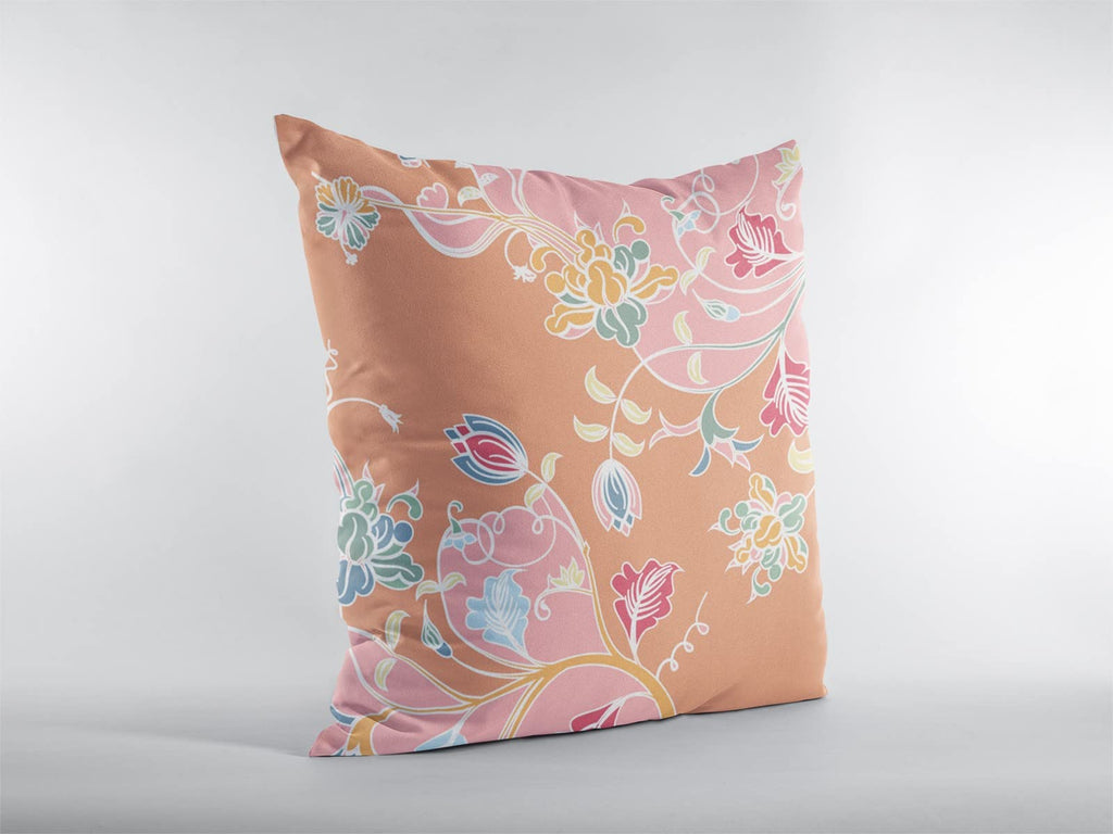 HomeRoots Pink On Orange Broadcloth Pink Orange Garden Indoor Outdoor Throw Pillow