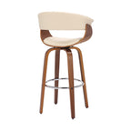 Armen Living Julyssa Mid Century Modern Swivel Bar Stool For Kitchen Island Counter In Cream Faux Leather And Walnut Wood, 30' Seat Height
