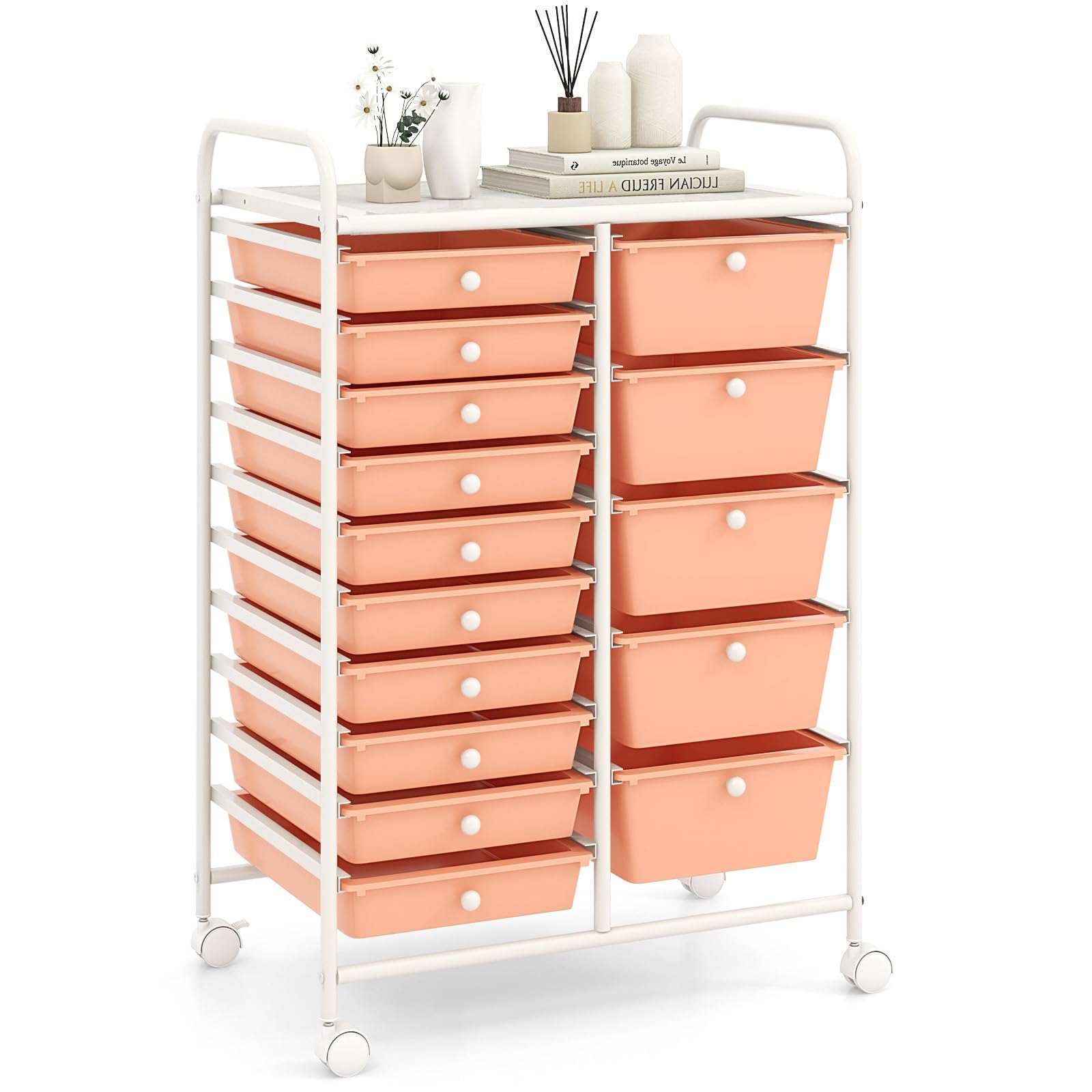 RELAX4LIFE 15-Drawer Storage Drawer Carts - Mobile Rolling Utility Cart w/Wheels, Craft Organizer for Classroom Organization and