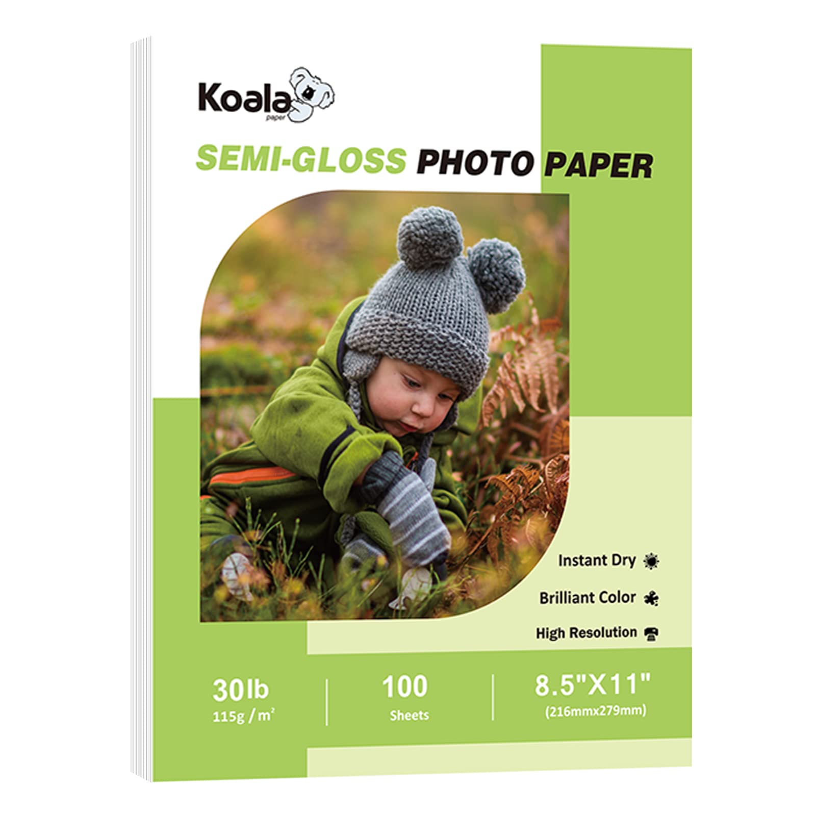 Koala Inkjet Thin Semi-Glossy Photo Paper 8.5X11 Inches 100 Sheets Compatible With Inkjet Printer For Brochure Flyer Printing 6M