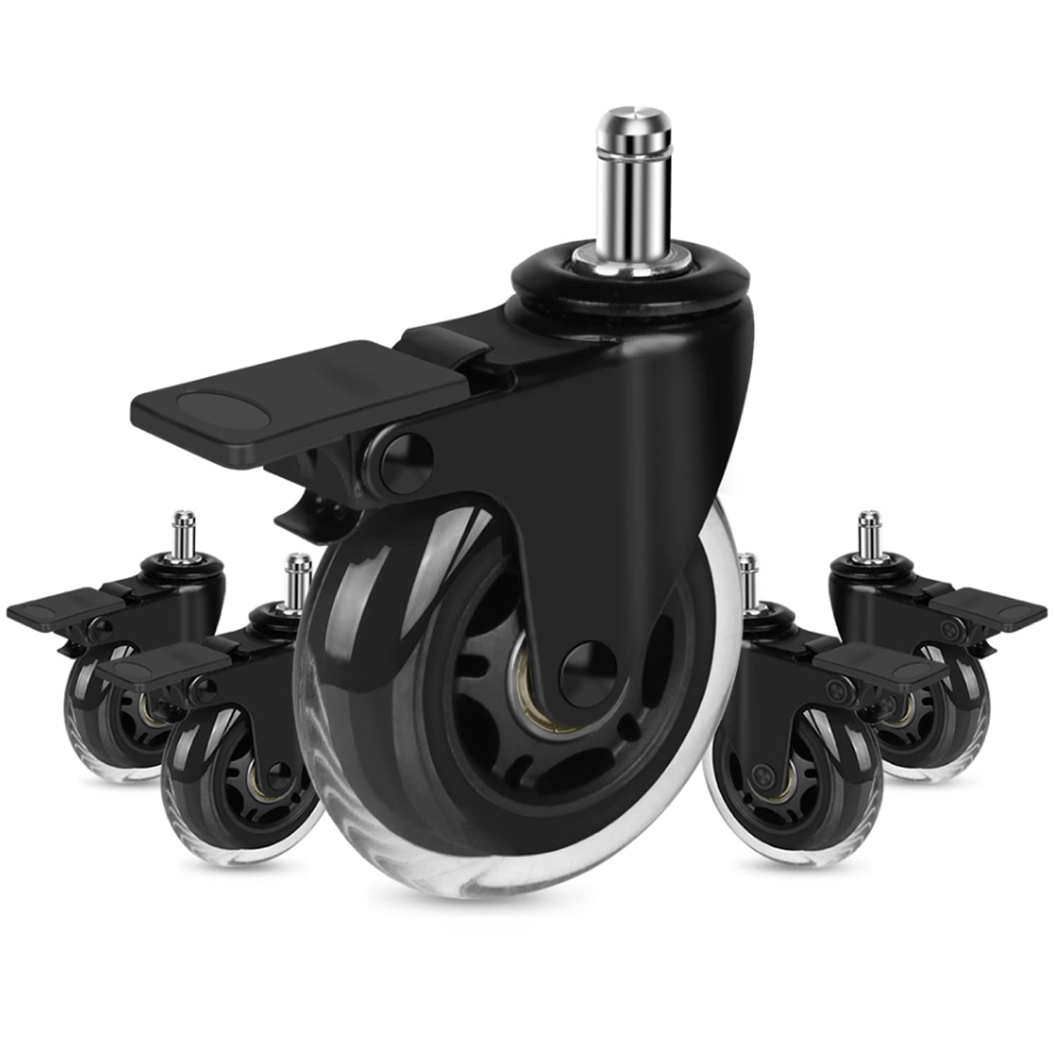 Hirate Office Chair Casters With Brake, 3' Heavy Duty Swivel Lockable Caster Rolling Safe For Hardwood, Tile & Carpet Fit Most
