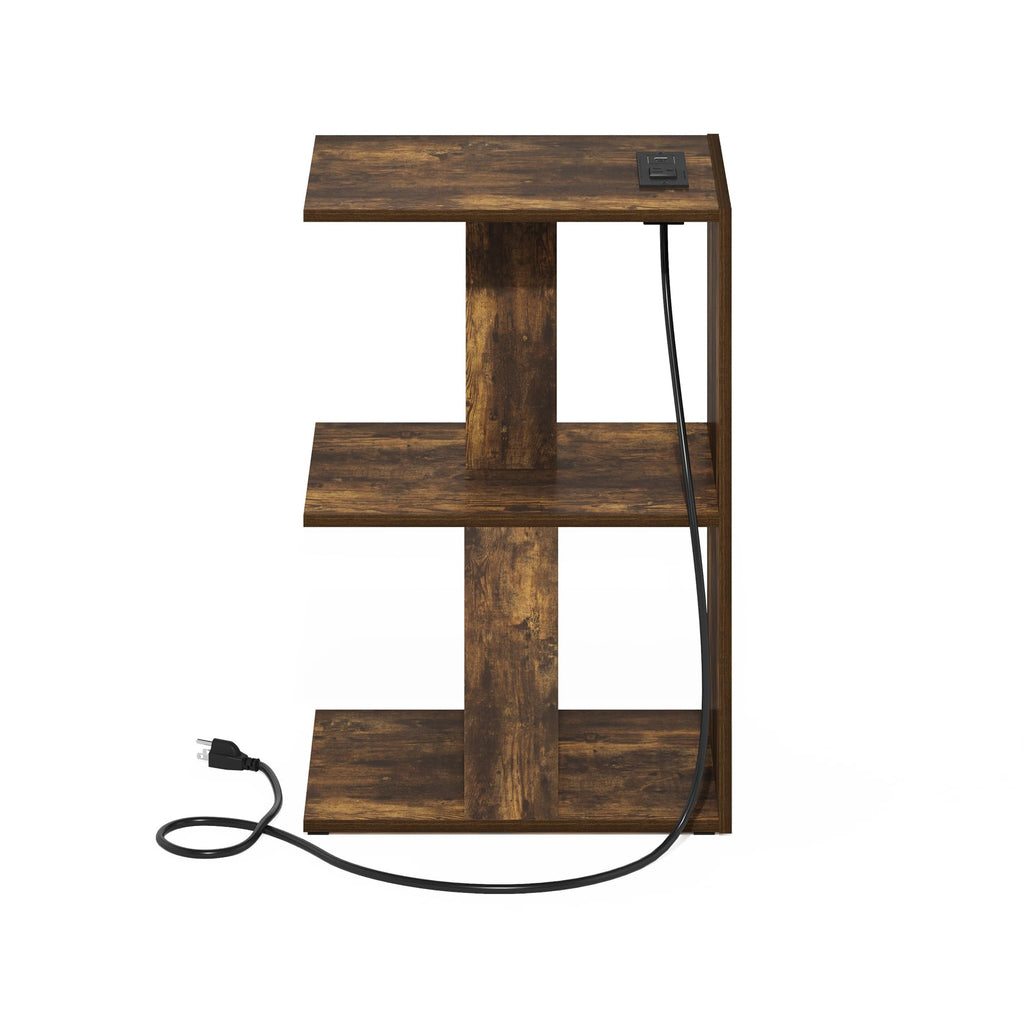 Furinno Boyate Open Storage Sofa Side Table, End Table with USB and Type-C Charging Port, Amber Pine