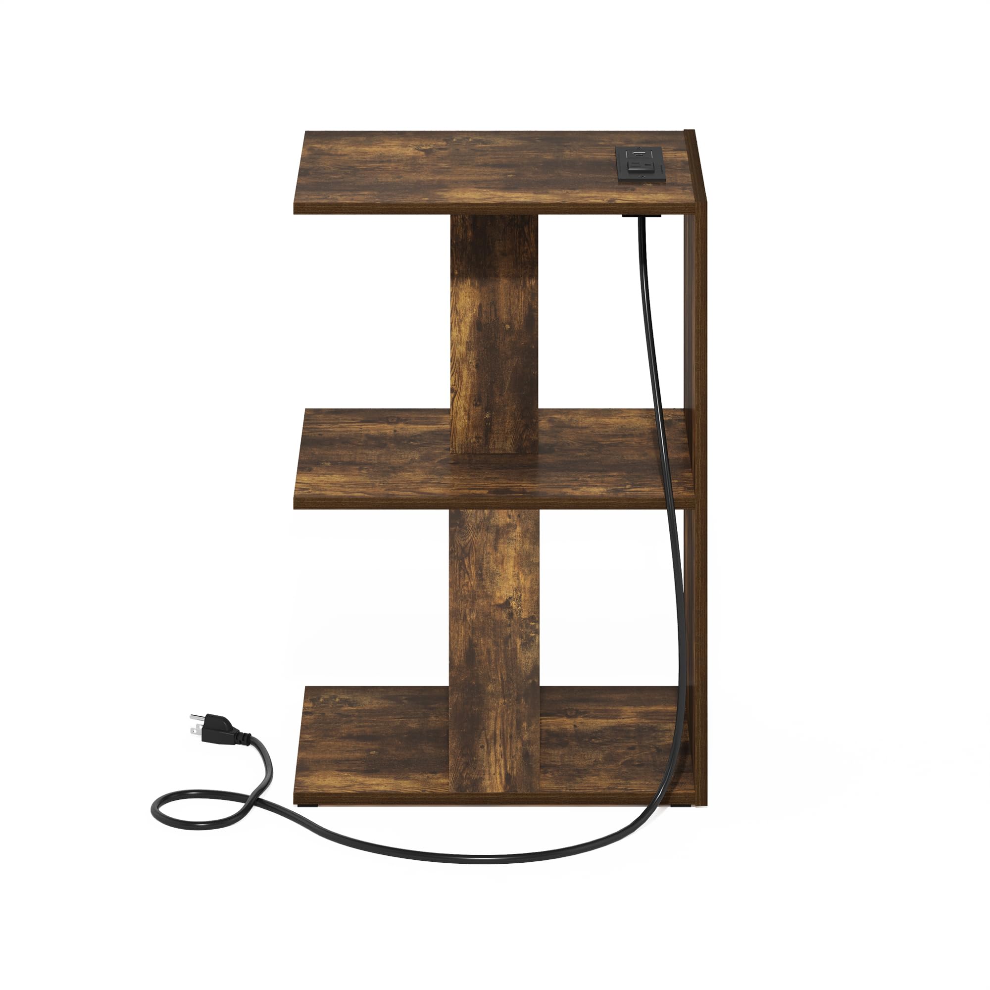 Furinno Boyate Open Storage Sofa Side Table, End Table with USB and Type-C Charging Port, Amber Pine