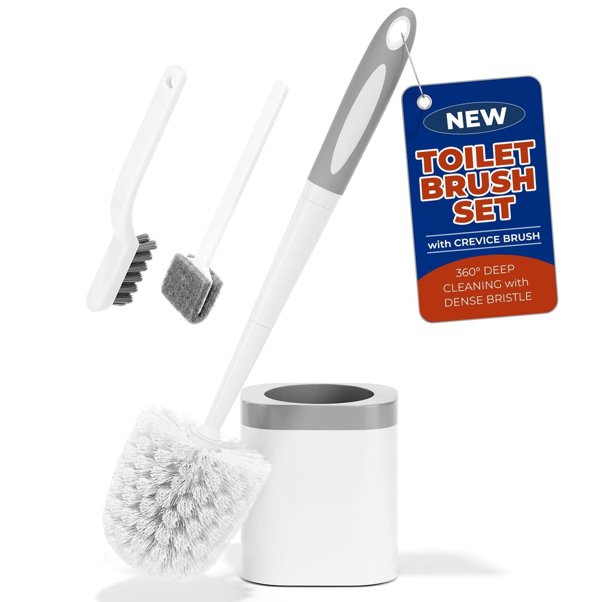 Toilet Brush and Holder Set, Space Saving, White, 1 Pack