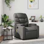 vidaXL Gray Leather Recliner Chair with 6-Point Vibration Massage, Adjustable Backrest & Footrest, Cup Holders, Side Pocket, Padded Seat, Perfect for Living Room or Home Theater Seating