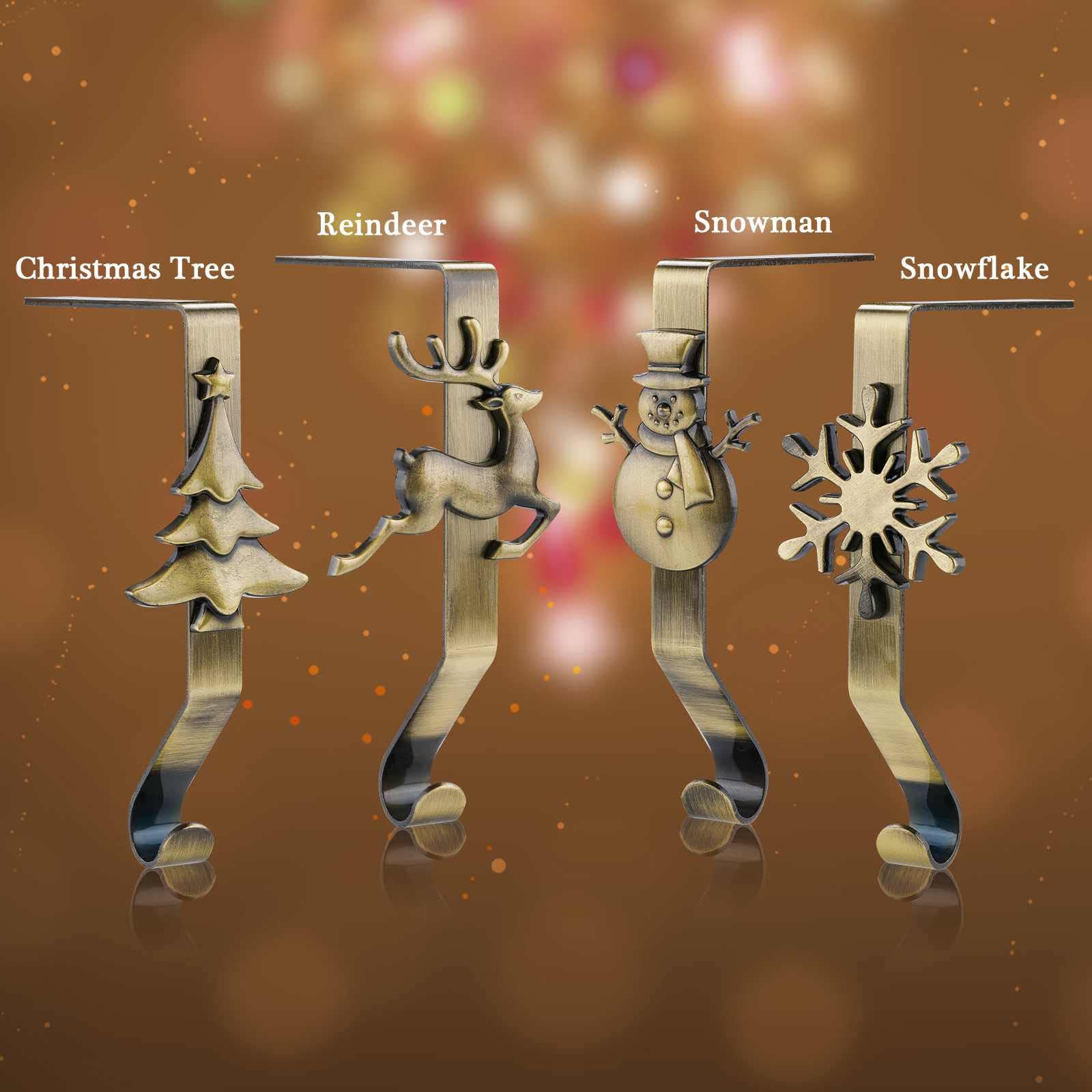 Oufini Christmas Stocking Holders For Mantle-Christmas Stocking Hangers For Mantel Set 4,Stocking Hooks For Mantle, Stocking Hol