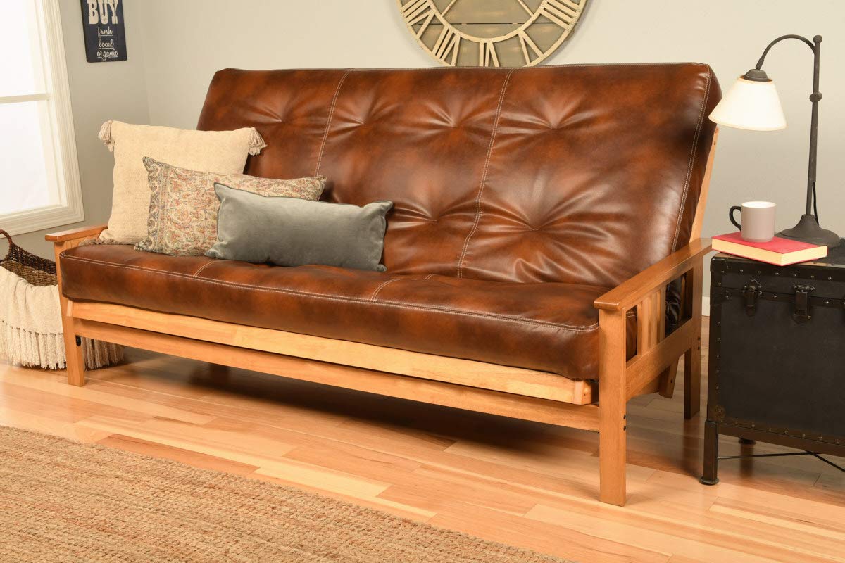 Kodiak Furniture Monterey Butternut Queen-Size Futon with Saddle Brown Mattress