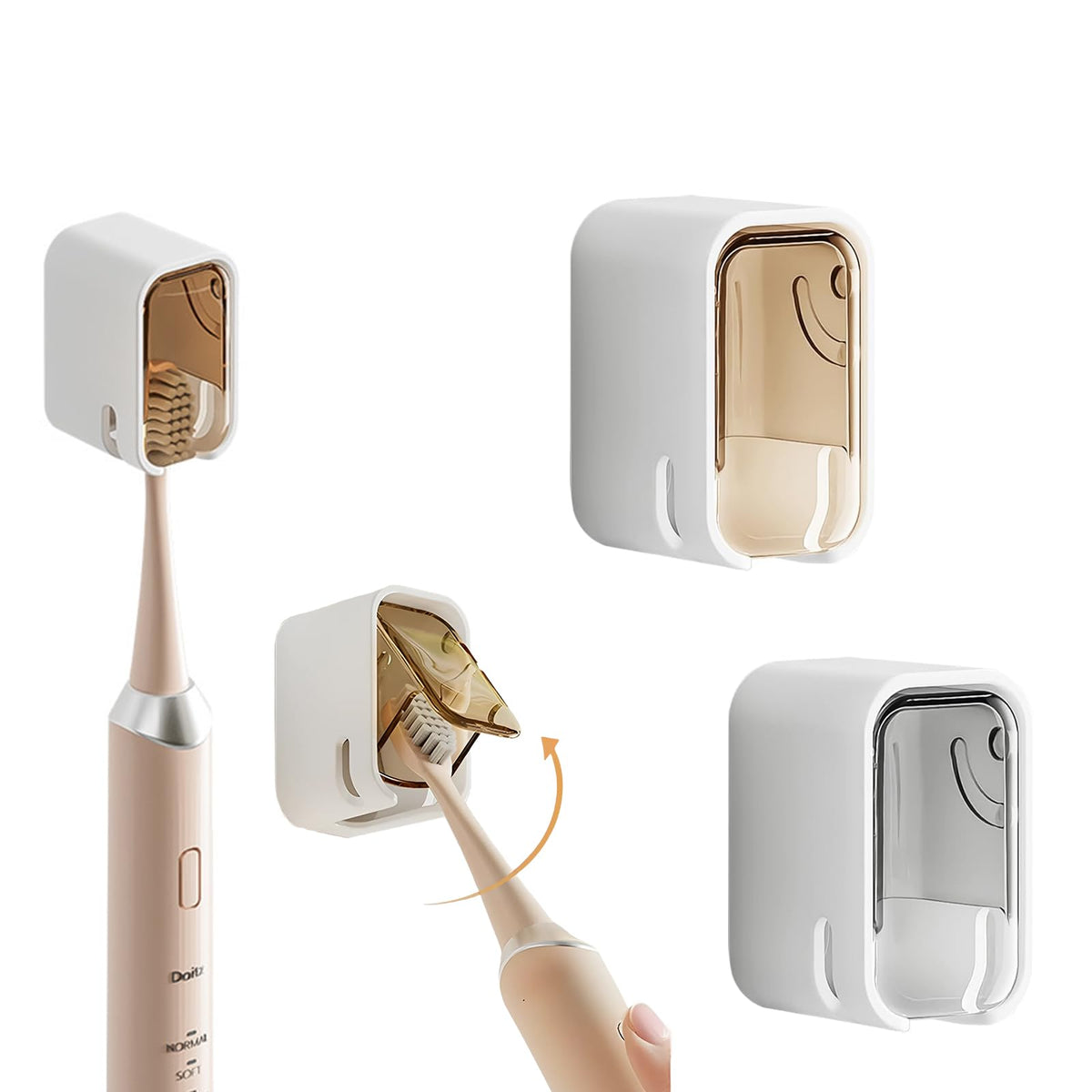 Jubobu Wall Mounted Toothbrush Holders with Covers, 2 Pieces