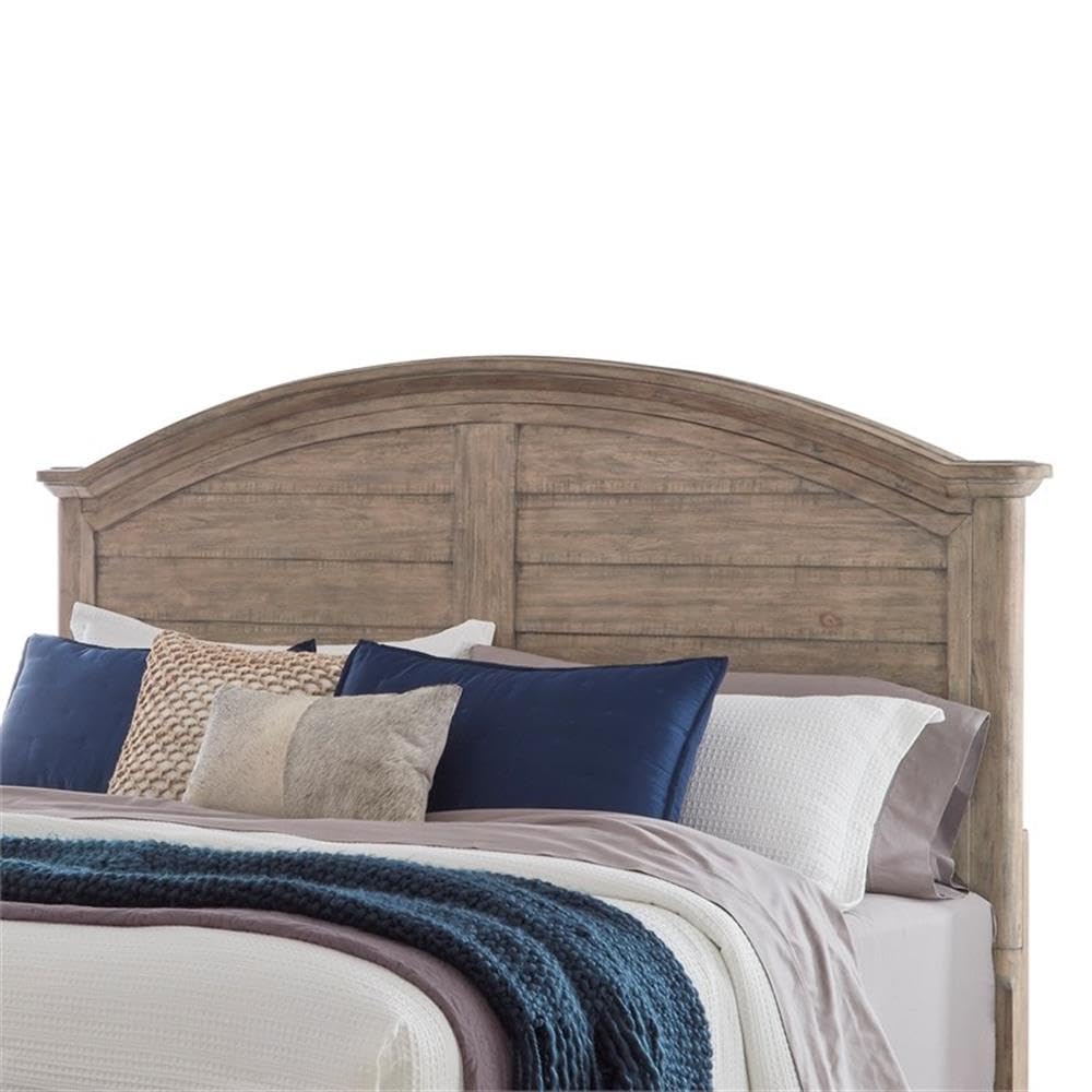 Meadowbrook Beige Antique Sand Wood Farmhouse Queen Arched Panel Headboard