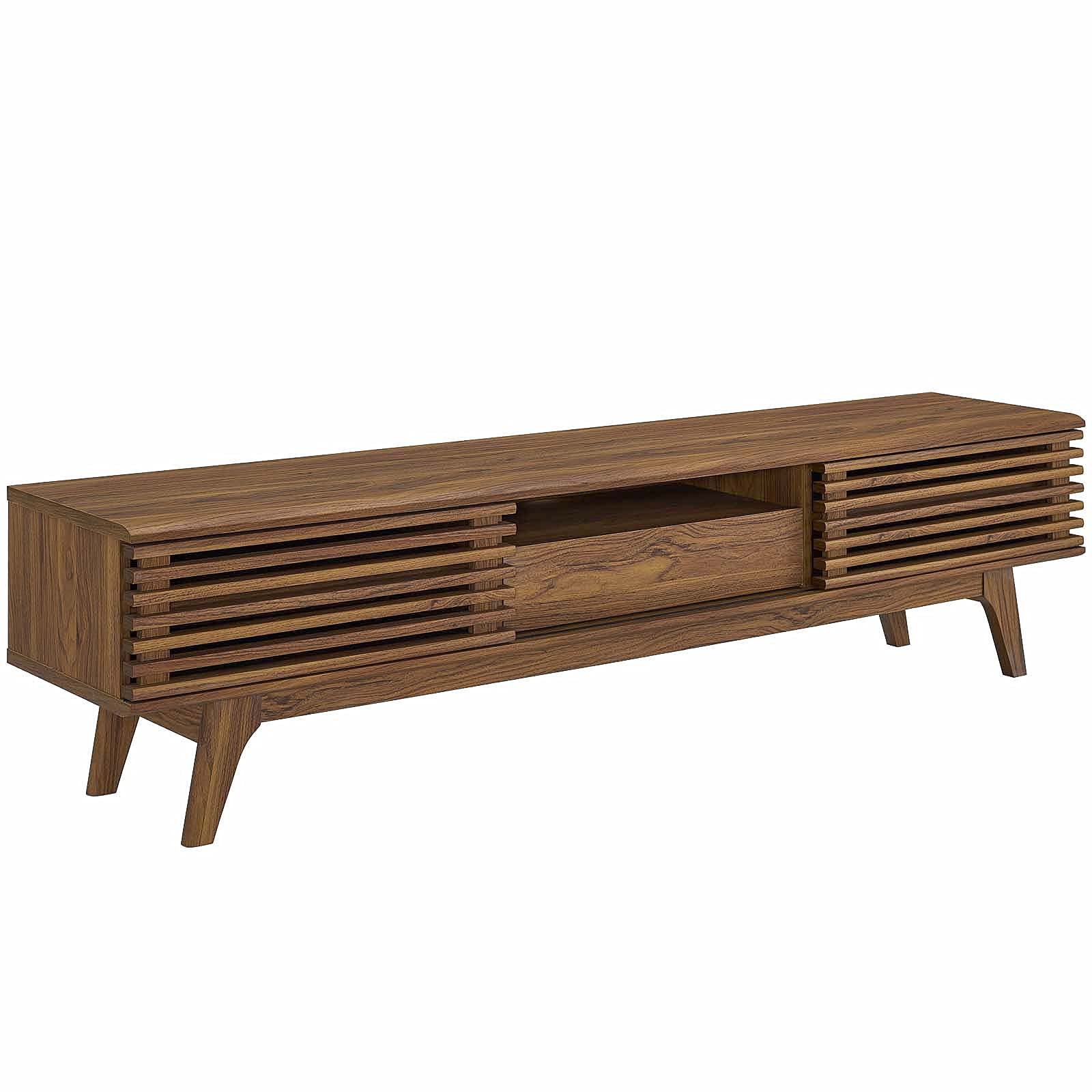 Modway Render 70" Mid-Century Modern Low Profile Entertainment Tv Stand, 70 Inch, Walnut Walnut