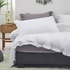 Clothknow White Comforter Set Queen White Ruffles Bedding Comforter Sets Boho Queen Comforter White Rustic Comforter Soft Shabby