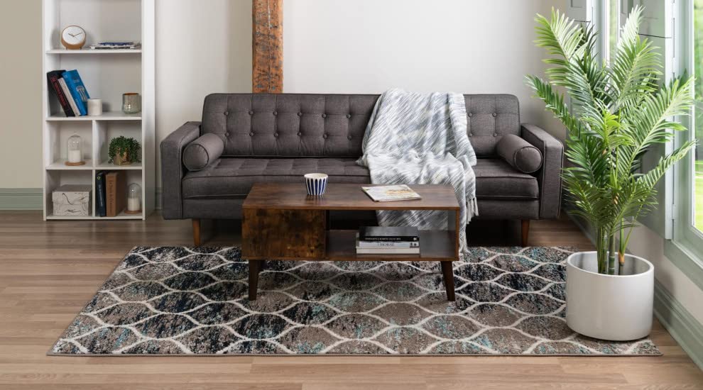 Unique Loom Trellis Frieze Collection Area Rug - Rounded (10' X 13', Blue Multi/ Ivory)