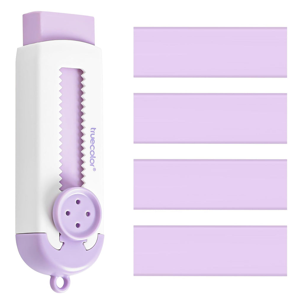 Retractable Eraser, Erasers For Pencils - 4+1 Pack Rubber Erasers - Pencil Eraser With Plastic Sleeve 4 Refill Eraser (Purple)