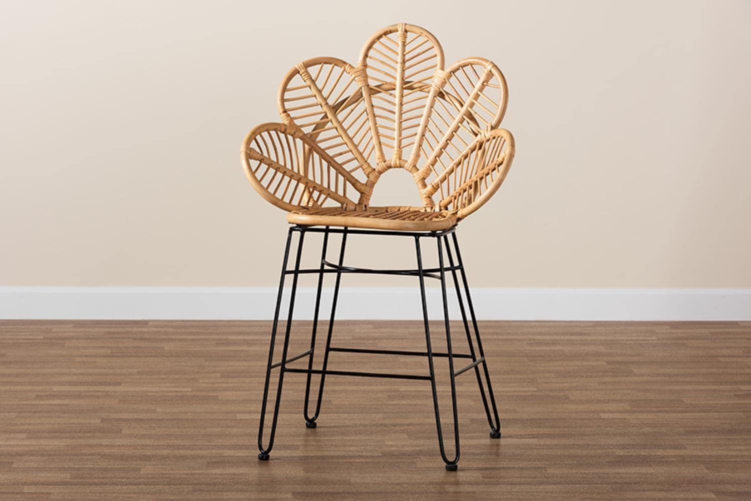 Baxton Studio Garan Natural Brown Rattan and Black Metal Counter Stool