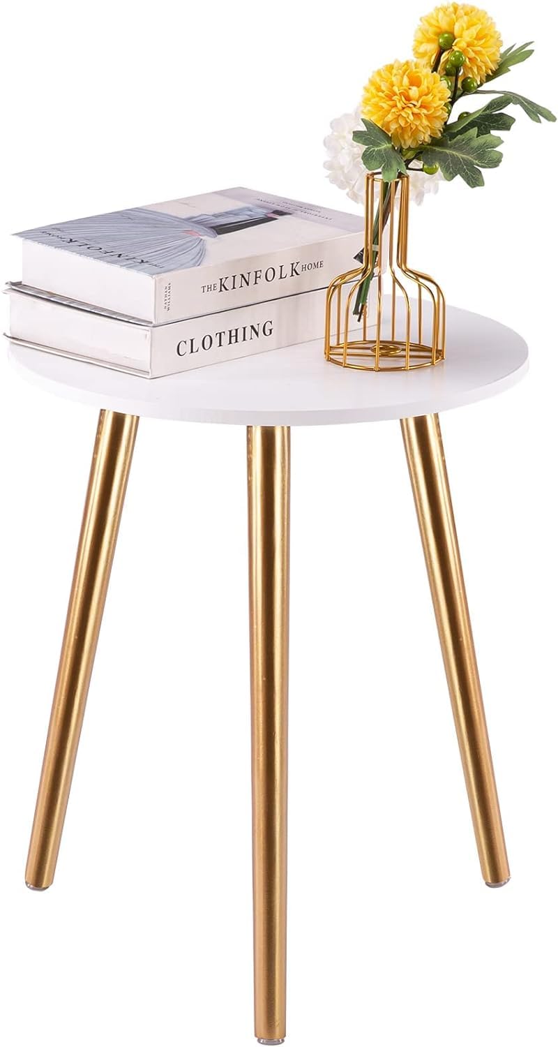 Apicizon Round Side Table, White Nightstand Coffee End Table for Living Room, Bedroom, Small Spaces, Easy Assembly Boho Side Tab