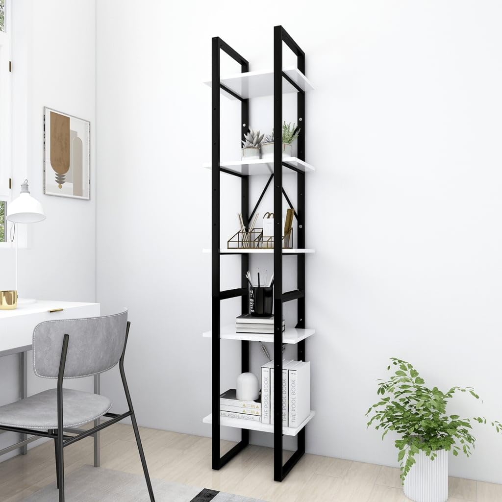 vidaXL Bookshelf, 5-Tier Book Cabinet Open Shelf Bookcase, Wall Bookshelf Storage Shelf, Freestanding Shelving Unit, Modern, White Engineered Wood
