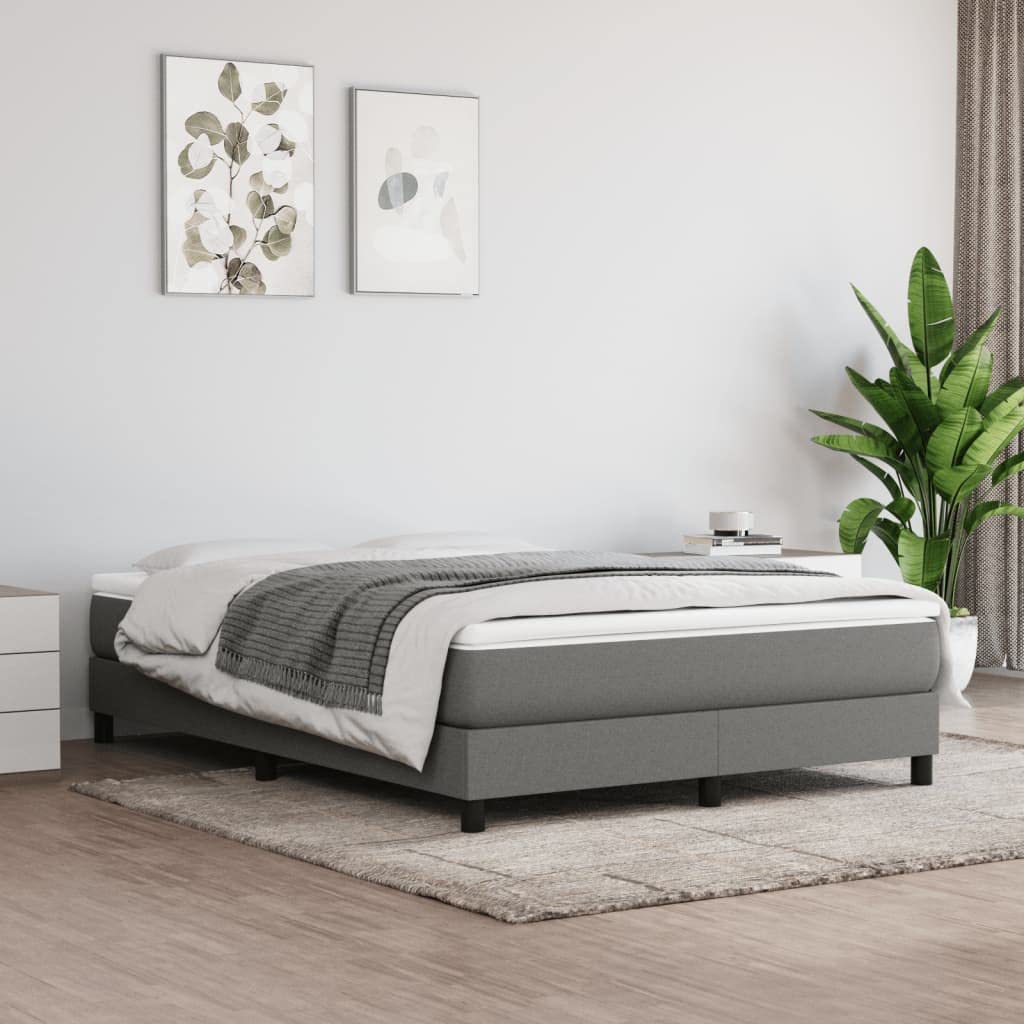 vidaXL Modern Queen Fabric Box Spring Bed Frame, Designed to Hold 59.8&quot;x79.9&quot; Mattress, Made of Plywood, Engineered Wood and 100% Polyester – Dark Gray