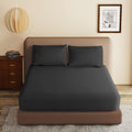 100% Egyptian Cotton Fitted Sheet Full Size Black, 600 Thread Count,8-16'' Deep Pocket Sheet, Soft & Elastic Sateen Weave Bottom