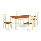 East West Furniture NICO5-WHI-W 5 Piece Dining Room Table Set Includes a Rectangle Kitchen Table with Butterfly Leaf and 4 Dining Chairs, 36x66 Inch, Buttermilk & Cherry