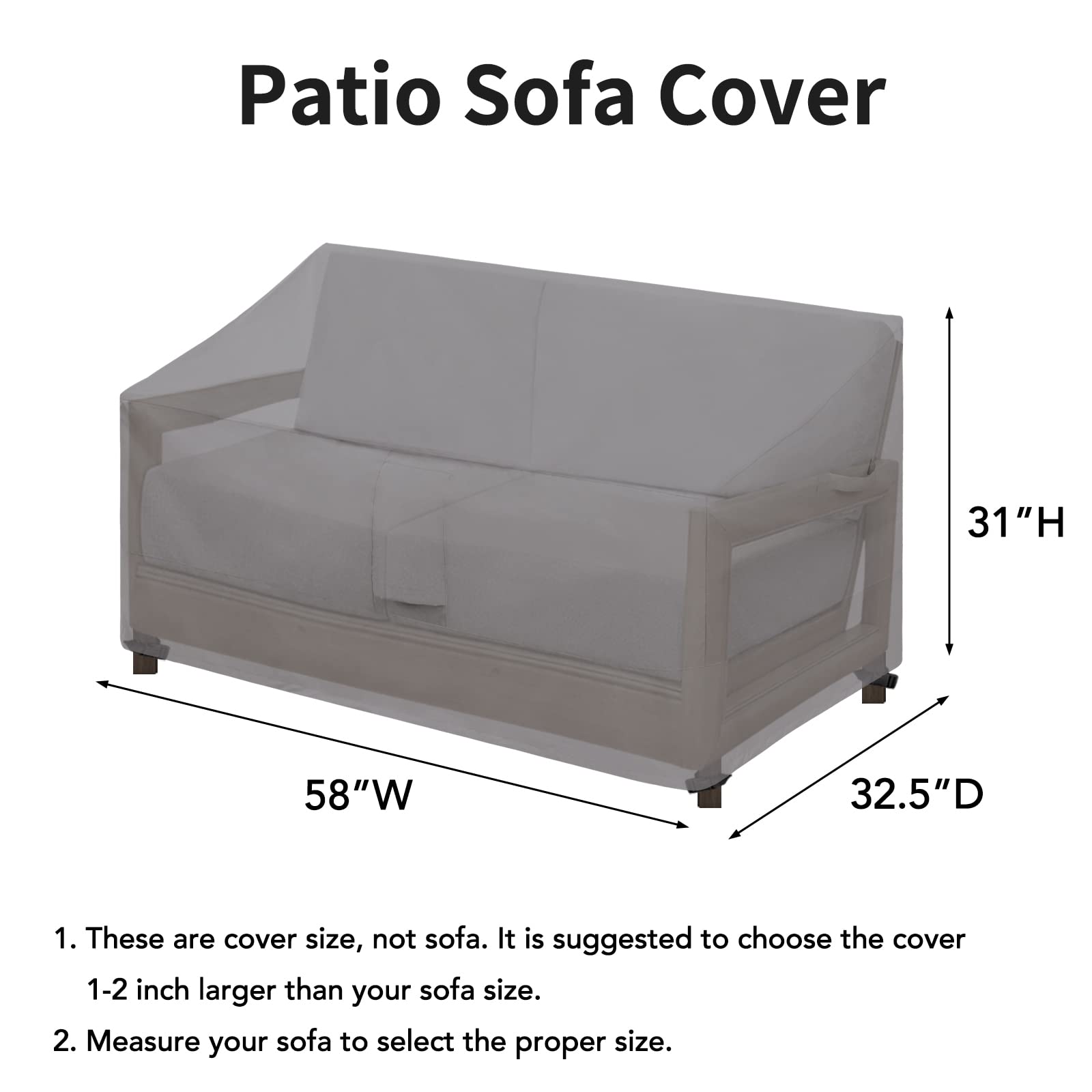 Easy-Going Waterproof Patio Sofa Cover Uv Resistant 2 Seater Outdoor Loveseat Cover Weatherproof Lawn Patio Furniture Cover With Tape Sealed Seam (58Wx32.5Dx31H Inch, Grey)
