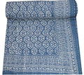 V Vedant Designs Indain Hand Indigo Blue Kantha Quilt Block Print Twin Bedspread Throw Vintage Kantha Quilt