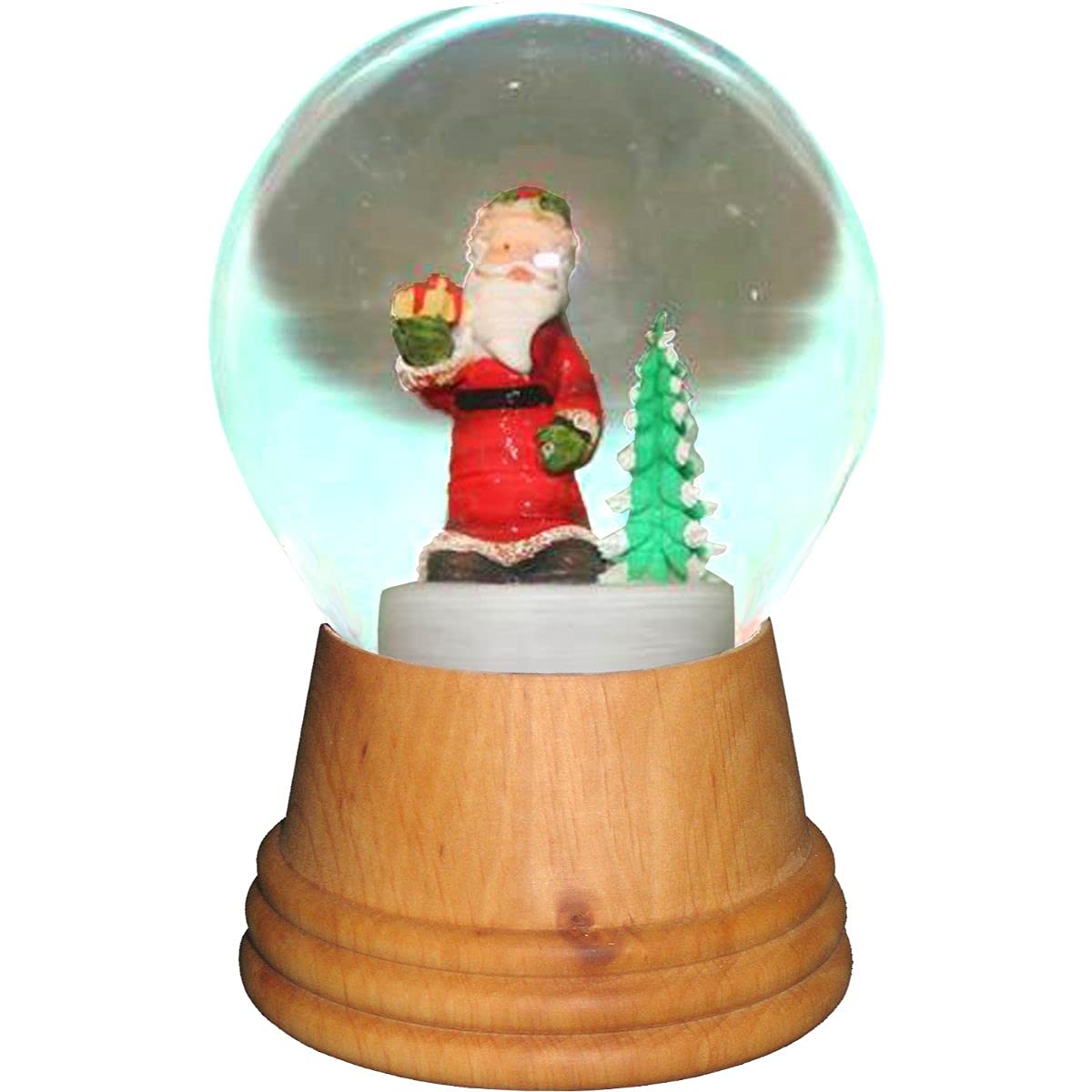 Alexander Taron 2552 Perzy Snowglobe, Medium Santa With Tree With Wooden Base-5&quot; H W X 3.5&quot; D, Brown