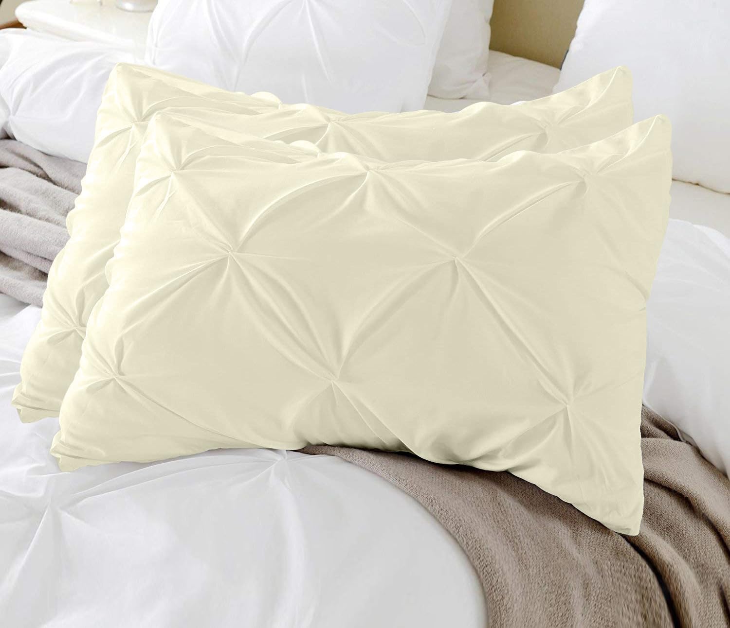 Standard Pillow Shams Set Of 2 Pinch Pleated Ivory Pillow Shams Standard 20X26 Pillow Covers Hotel Quality 100% Egyptian Cotton