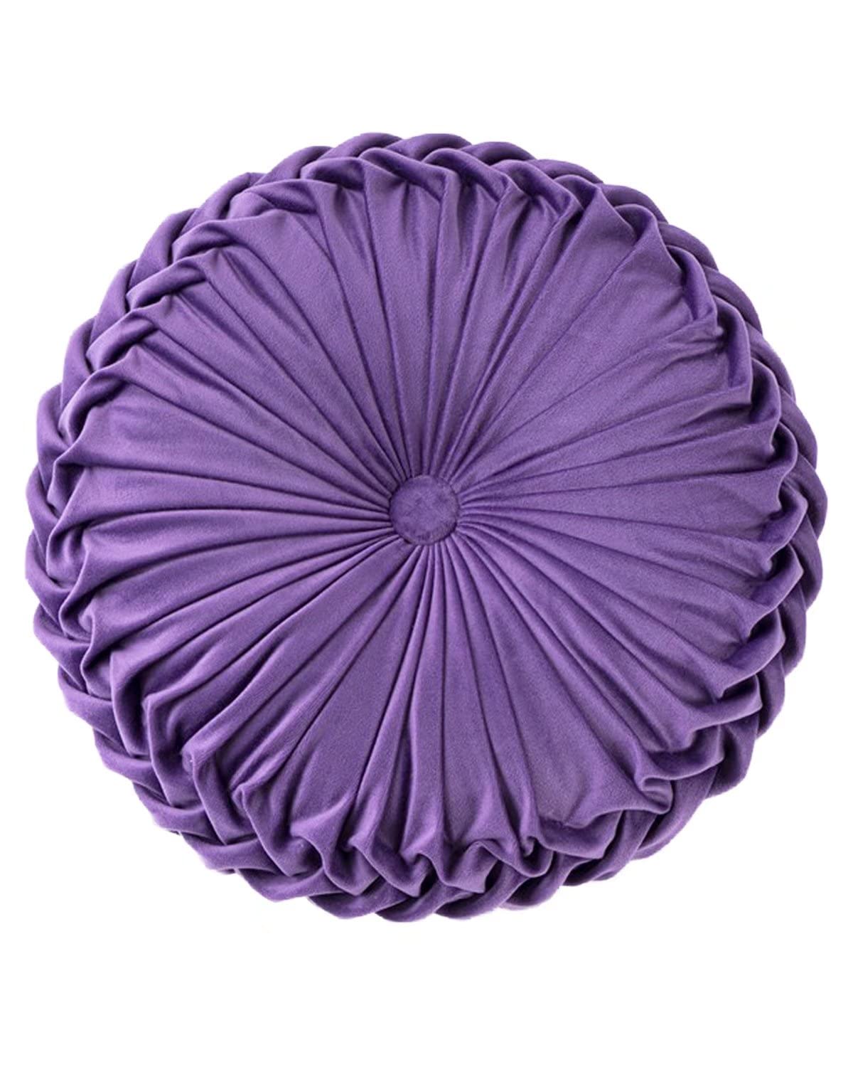 Hlovme Round Velvet Pillow For Couch Small Handmade Decorative Throw Pillow For Bed Bedroom 13.7?Violet