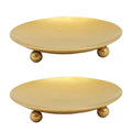 YYaaloa 2 Pack Gold Decorative Iron Plate Candle Holder 4.33'' Candle Stand Candle Plate for LED & Wax Candles, Incense Cones, S