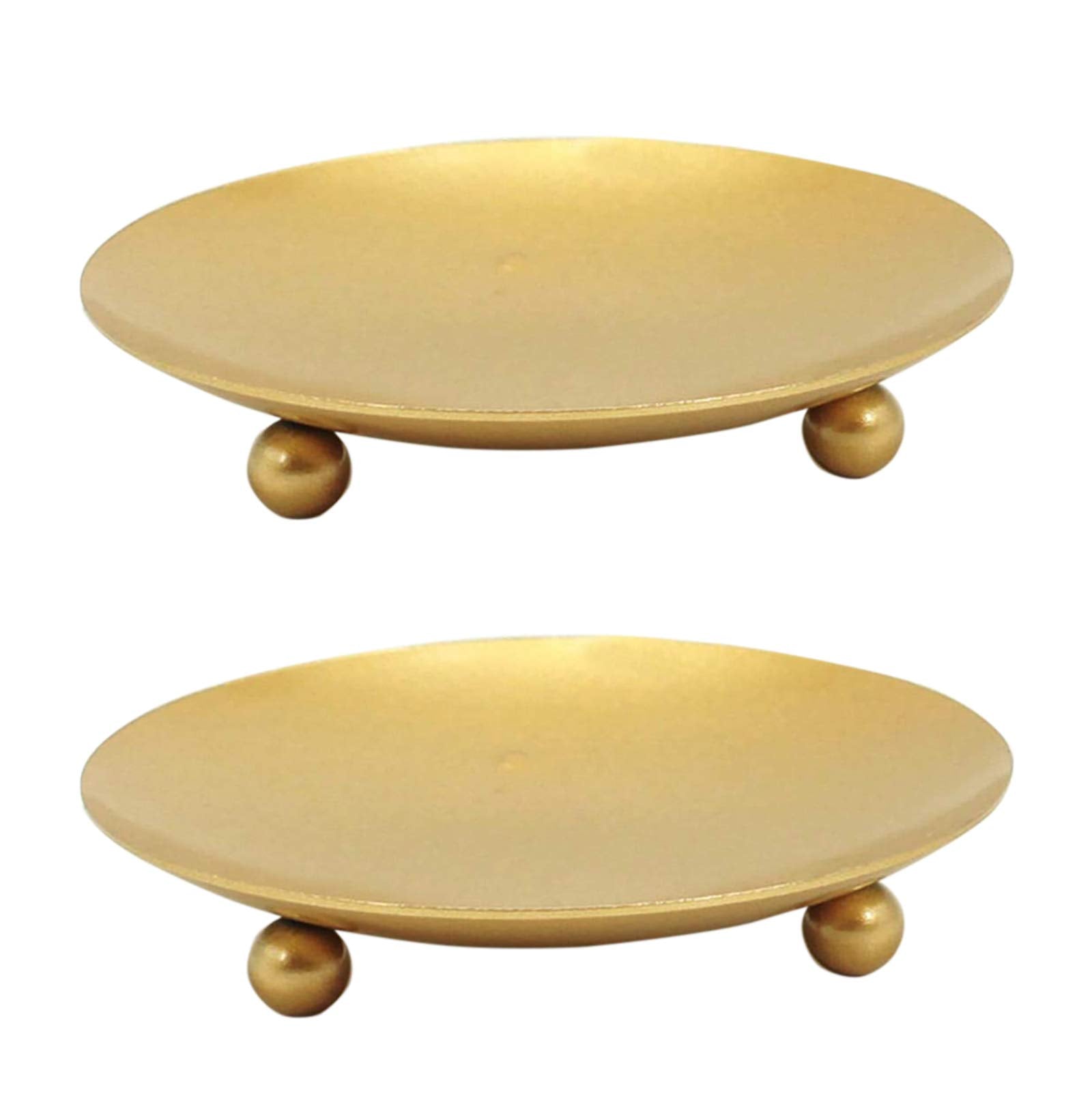 YYaaloa 2 Pack Gold Decorative Iron Plate Candle Holder 4.33'' Candle Stand Candle Plate for LED & Wax Candles, Incense Cones, S