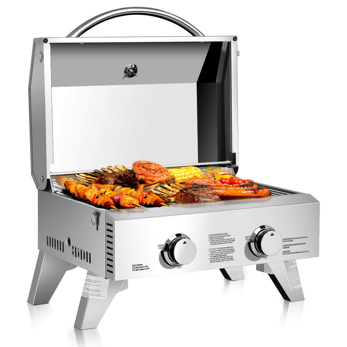 Dortala Freestanding Barbecue Grills, Steel Propane Gas Grill W/Temperature Control Stove And Two Burners, Portable Bbq Grill W/