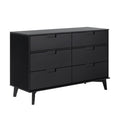 Walker Edison Mid-Century Modern Grooved Handle Wood 6-Drawer Dresser, 52 Inch, Black