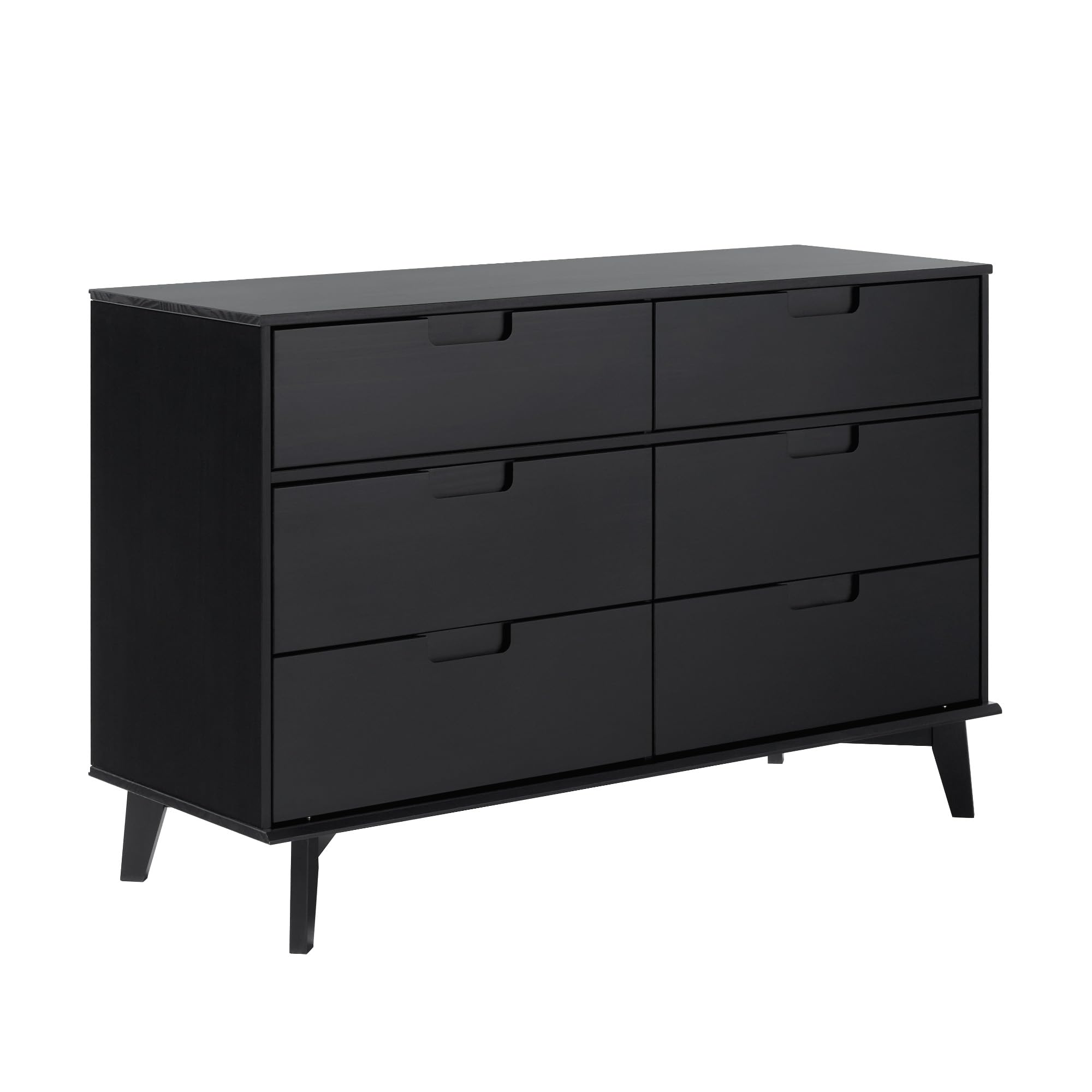 Walker Edison Mid-Century Modern Grooved Handle Wood 6-Drawer Dresser, 52 Inch, Black