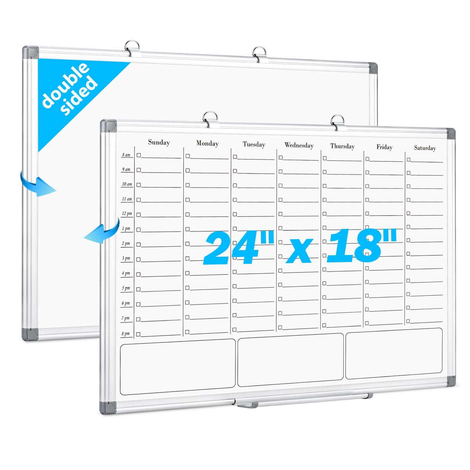 Onavia White Board Dry Erase Board For Wall, Magnetic Whiteboard Calendar 24' X 18', Weekly Calendar Whiteboard With Hourly Ti