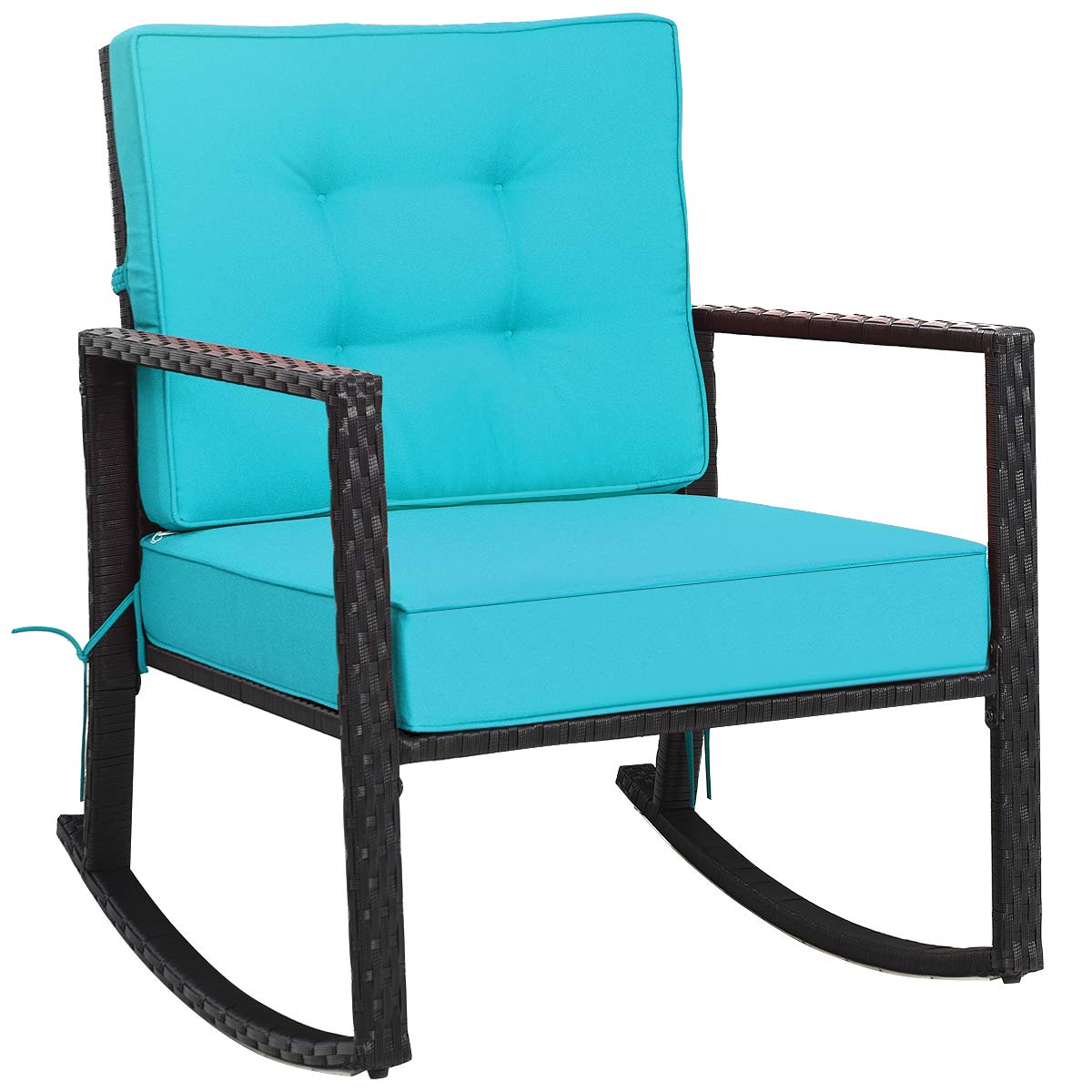Tangkula Wicker Rocking Chair, Outdoor Glider Rattan Rocker Chair With Heavy-Duty Steel Frame, Patio Wicker Furniture Seat With 5” Thick Cushion For Garden, Porch, Backyard, Poolside (1, Turquoise)