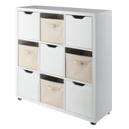 Winsome Julian 3x3 Storage Cabinet Set, for Living Room, Home Office, White, with 4 Beige Baskets