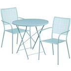 Flash Furniture Commercial Grade 30" Round Sky Blue Indoor-Outdoor Steel Folding Patio Table Set with 2 Square Back Chairs
