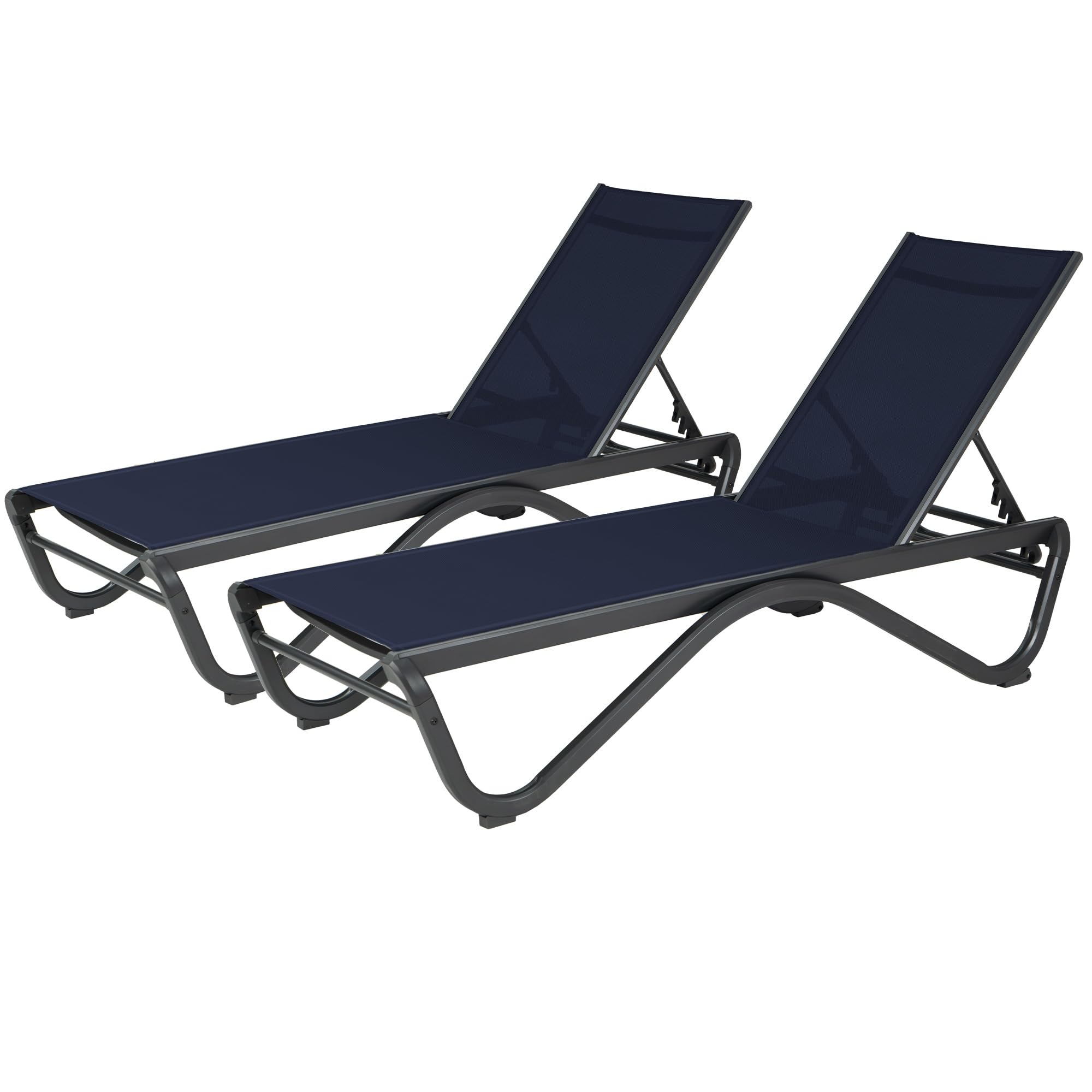 Kozyard 2Pack Patio Chaise Lounge Chair Full Flat Alumium Outdoor Reclining Adjustable Chair Flat Pool Chaise Chair for Sunbathi