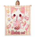 Feelyou Cute Kitten Cat Sherpa Blanket Plush Fuzzy Bubble Tea Cat Fleece Throw Blanket Boys Girls Kawaii Kitty for Bed Couch Cha
