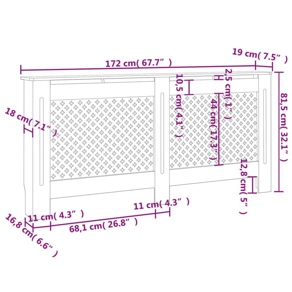 vidaXL Radiator Cover 67.7" x 7.5" x 32.1" MDF Heater Heating Cover Storage Shelf Living Room