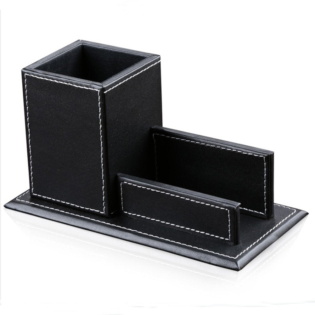 Kingfom Pu Leather Desk Organizer And Accessories, Pencil Holder For Desk With Business Cards Stand, School Office Supplies Coll
