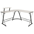 Flash Furniture Ginny Corner Desk - White/Black Space Saving L-Shaped Gaming Desk with Monitor Shelf - 71.5 2-Tier Computer Desk